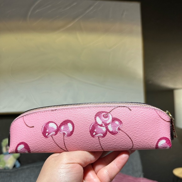 Coach Cherry Print Pink Pencil Bag - Picture 1 of 5